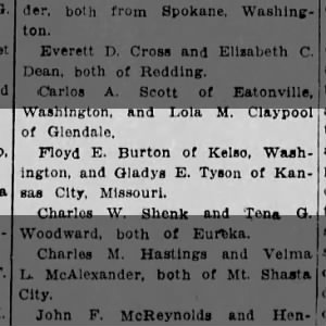 Shasta County Records of 1925 Marriages